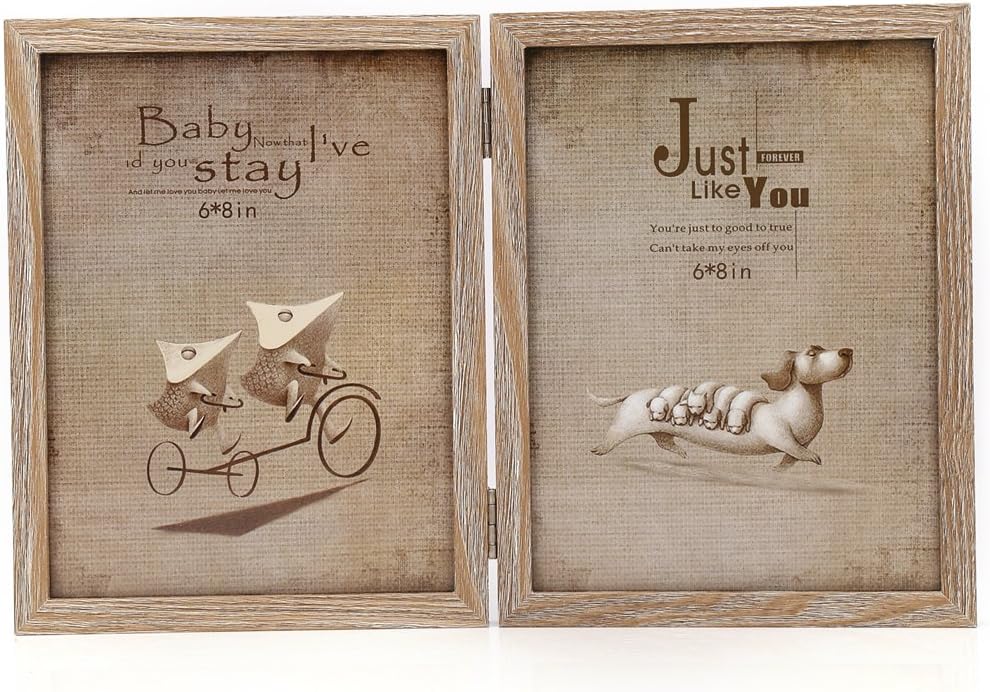 Zhenzan Frames 6x8 Inches Wooden Hinged Foldable Double Openings Desktop Picture Frame with Glass Front (6x8, Dark Wood Color)