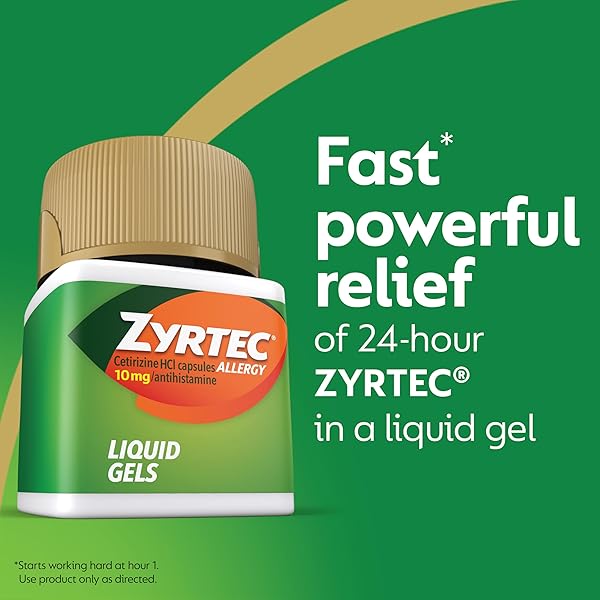 ZYRTEC 24 HOUR ALLERGY RELIEF LIQUID GELS, ANTIHISTAMINE CAPSULES WITH CETIRIZINE HCL ALLERGY MEDICINE FOR ALL-DAY RELIEF FROM RUNNY NOSE, SNEEZING, ITCHY EYES & MORE, 12 COUNT