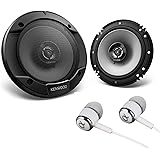 Kenwood 6-1/2" 300W Max (60W RMS per Pair) 6.5" KFC 2-Way Sport Series Flush Mount Car Audio Door Coaxial Speakers Bundled wi