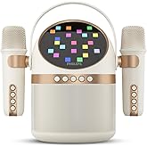 PHILIPS S2508 Portable Karaoke Machine,Party Bluetooth Speaker with 2 Karaoke Microphones,7 H Battery,Multi-Colored Light Mod