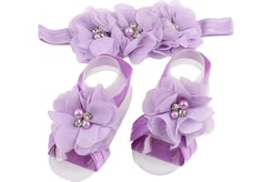 LDDCX Baby girls infant crochet butterfly headbands and knitted flower barefoot sandals.(BBFJ3) (Lavender)
