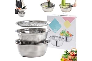 2026 Germany Multifunctional Stainless Steel Basin, 3 in 1 Multifunctional Stainless Steel Basin with Grater and Drain Basket