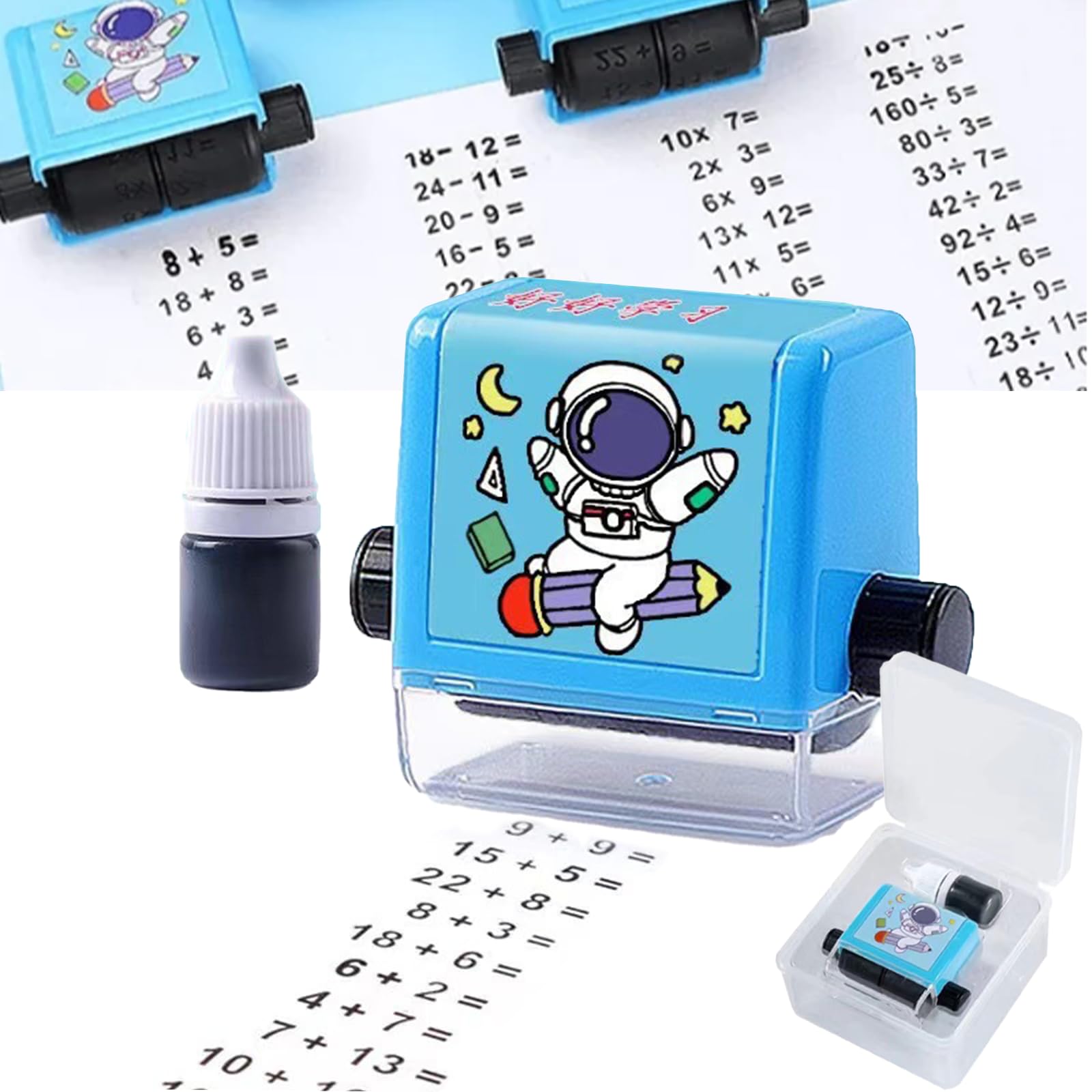 Math Roller Stamp for Kids, Math Stamp Roller, Addition Subtraction Multiplication Division Stamps, Add Ink & Reuse