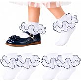 AHDSGJH Girls Ruffle Socks Toddler Double Lace Frilly Dress Cotton 1-10Y | 2-in-1 turn-cuffs! Colored trim ankle church socks. Match daily school outfits, Easter, weddings, parties &amp; flower girls.