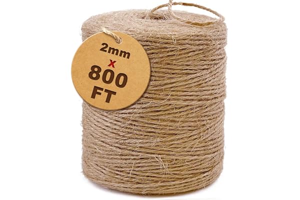 SMART&CASUAL 2mm Natural Jute Twine String Thin for Craft Plant Garden Gift Wrapping Christmas Handmade Art Decoration Packing String Home Art Decoration (Brown) (800 Ft (244M))