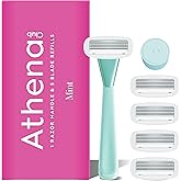 Athena Club Women’s Razor Kit, 5-Blade Cartridge Razor for Sensitive Skin, Serum-Infused Blades with Shea Butter and Hyaluronic Acid, Includes Handle, 5 Refills and Magnetic Shower Hook - Mint