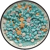 Edible Blue Ocean Mermaid Candy Sprinkles Starfish Dessert Sprinkle Shell Cake Cupcake Toppers Pearl Cookie Decorations Sweet Personalities Candy Sprinkles for Cake Decorating, 3.53 oz