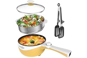 Audecook Hot Pot Electric, 1.7L Mini Electric Skillet Portable Nonstick Sauté Pan with Power Adjustment, Rapid Noodles Cooker Travel Multicooker for Steak/Soup/Egg/Oatmeal/Noodles ﻿