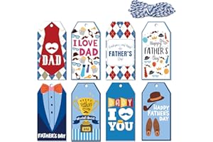 Doumeny Happy Father's Day Gift Paper Tags 120Pcs I Love You Dady Father's Day Tag Stickers World's Best Dad Trophy Tie Hanging Label Tags with String for DIY Art Craft Father Party Birthday Supplies