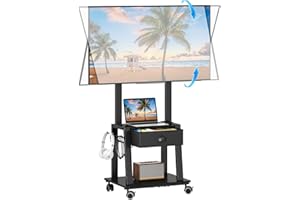 AOKITSINK Mobile TV Stand with Drawer for 23-60 Inch Flat/Curved Screen,Tilt Rolling TV Cart on Wheels with 2 Shelves Adjustable Height Portable TV Stand Holds up to 50 lbs for Indoor Outdoor Max VESA 400x400mm