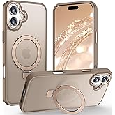 Lufanbis Magnetic for iPhone 16 Case with Ring Stand, [10 FT Drop Protection] [Velvety Touch] Slim Translucent Matte Back Shockproof Phone Case for iPhone 16 6.1'', Bronze
