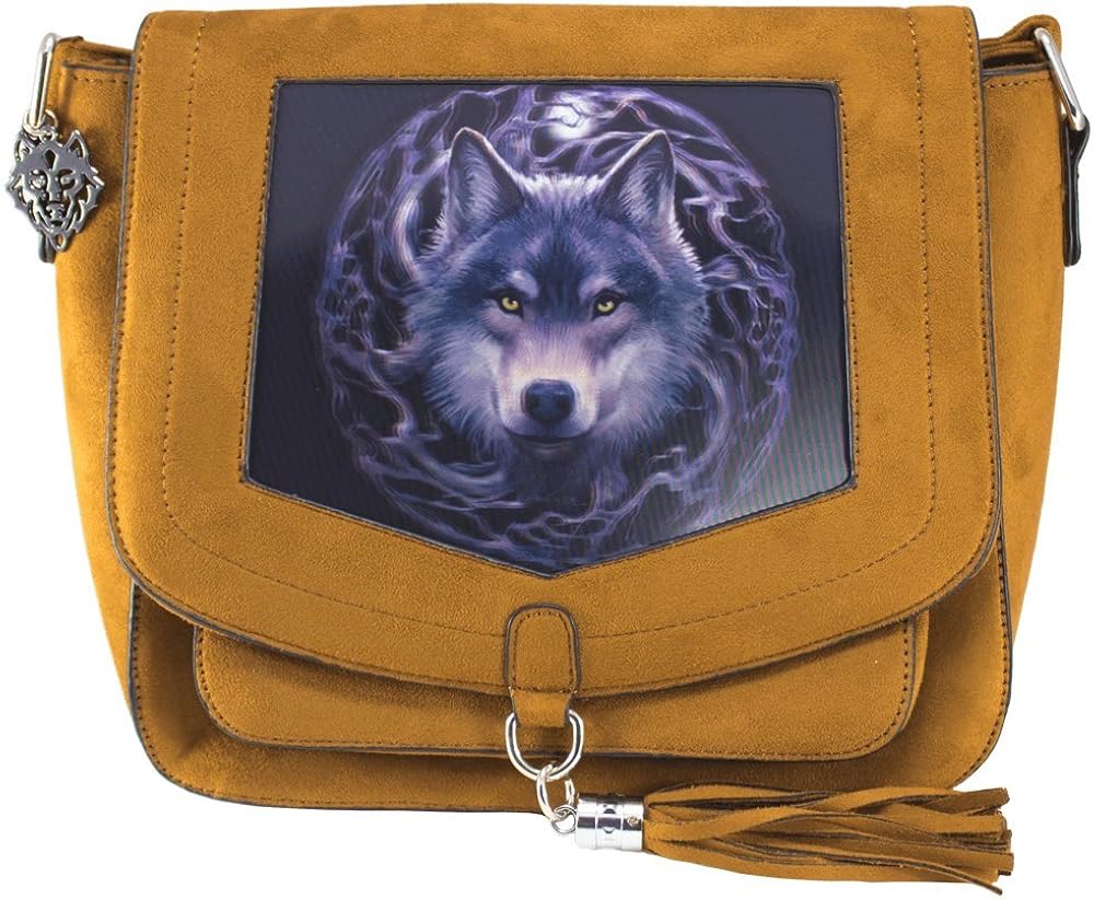 Night Forest Wolf 3D Lenticular Side Bag with Tassels by Anne Stokes