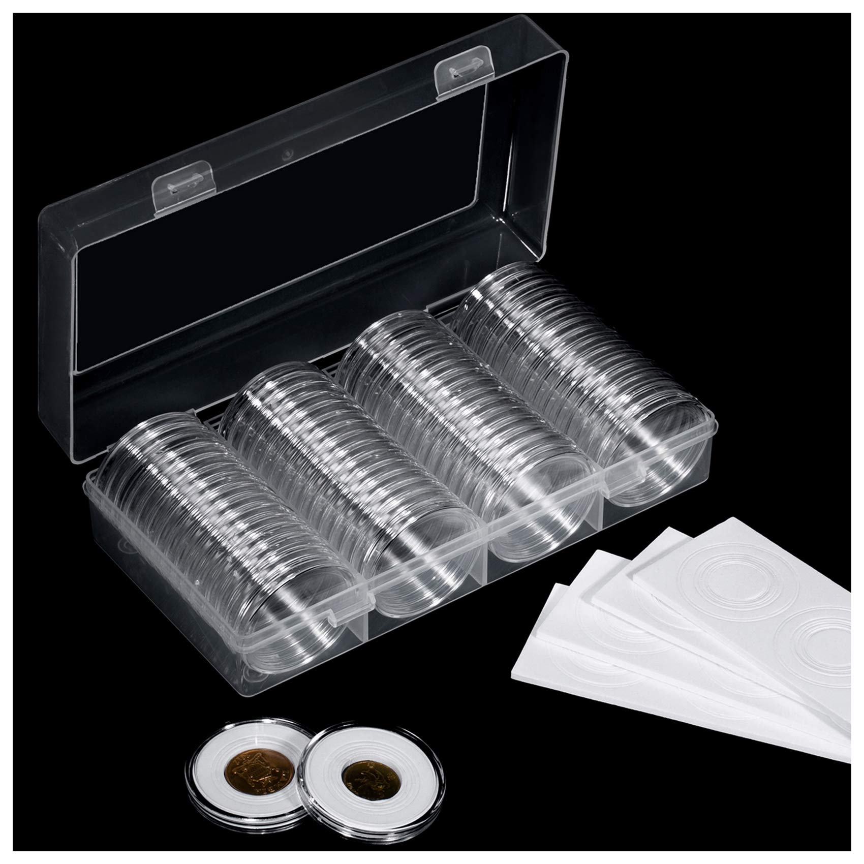 FRIMOONY 2 Pack 41mm Coin Capsules, with Foam Gasket and Plastic Storage Box, for Coin Collection