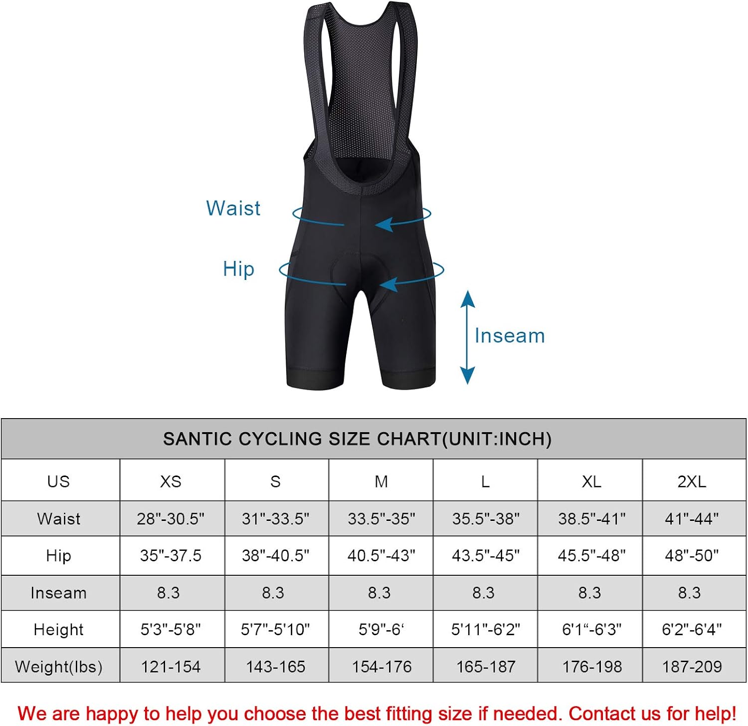 Santic Cycling Bike Bib Shorts Men Padded Tights Bicycle Pants Excellent Performance Black: Clothing