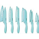 Cuisinart 12-Piece Kitchen Knife Set, Advantage Color Collection with Blade Guards, (Aqua)