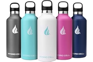HYDRO CELL Stainless Steel Water Bottle with Straw & 2 Standard Mouth Lids (32oz 24oz 20oz 16oz) Keeps Liquids Hot or Cold w/Double Wall Vacuum Insulated Leak Proof Sport Design (White 32oz)