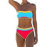 popvil Bikini Sets for Women Bandeau Swimsuits Strapless Two Piece Bathing Suits Neon Swimwear for Beach Vacation 2026