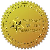 CRASPIRE 100pcs Gold Foil Certificate Seals - You Make The Difference Embossed Gold Certificate Seals 2" Round Self Adhesive Embossed Stickers for Invitations, Graduation, Monograms