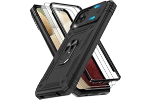 Gritup for Samsung Galaxy A12 Phone Case with 2PCS Screen Protector, Build in 360° Rotating Ring Kickstand, Military Grade Protective Case for A12 Phone, Black