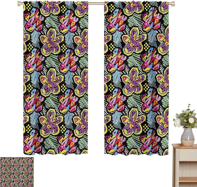 N / A Cortinas para Dormitorio Doodle, patrón de Flores Tropicales con