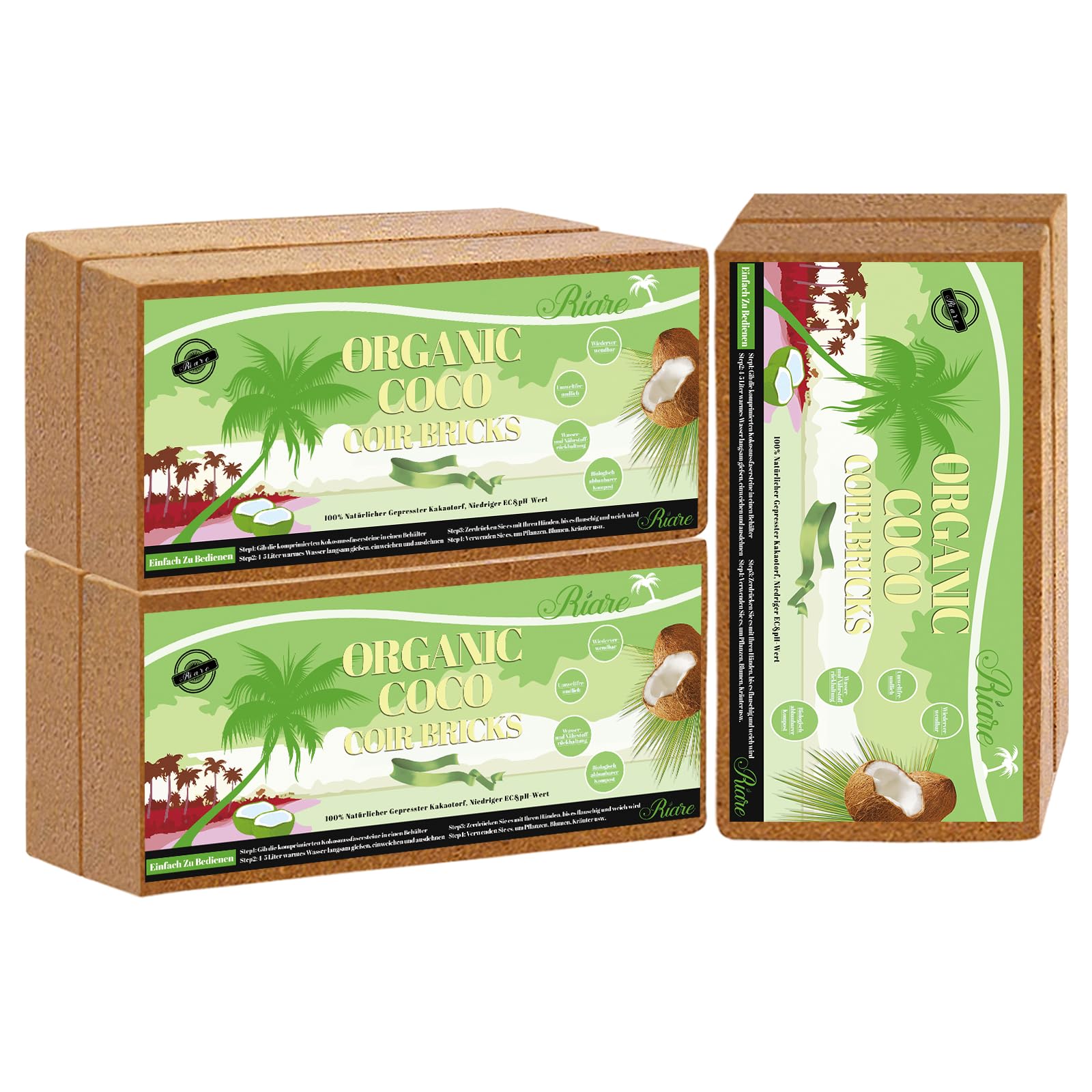 Riare 6 x 650g Organic Coco Coir Bricks - 100% Natural Compressed Coco Brick Coconut Fiber Growing Multi Purpose Substrate for Garden Potting Outdoor Indoor Plants