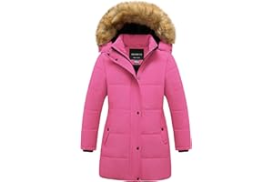 CREATMO US Girl's Winter Fleece Lined Long Parka Puffer Coat Thicken Ski Jacket With Fur Trim Hood