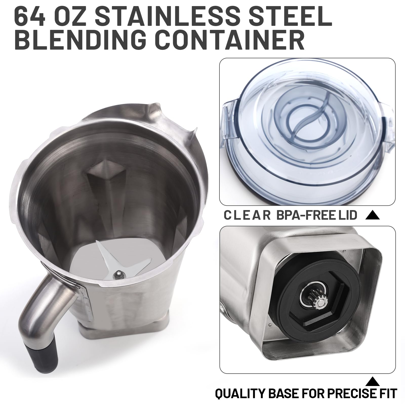 64-ounce Stainless Steel Container for Vitamix Blender Pitchers, Compatible with Vitamix Stainless Steel Container, for Vitamix 5200 A3500 750 X5 E320 and Other Full-Size Blenders, Durable, BPA-Free