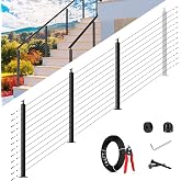 Zylorix 42" Modular 8-12FT Cable Railing Post Kit for Deck, Surface-Mount | 3 Stair Post Kit for 28-38&deg; Stairway, 1/8" Wire Rope, Swage Cable Railing Kit, T304 Cable Railing System, No Handrail, Black