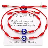 QMEXINS 7 Knot Red String Evil Eye Bracelet Adjustable Matching Protection Bracelets for Women Men Family
