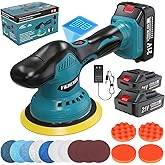 Vkdemer Cordless Car Buffer Polisher, 6 In Mini Buffer Polisher Kit with 2 Pack 21V Rechargeable Batteries,8 Variable Speed 5500RPM Orbital Polisher for Car Boat Detailing, Polishing,Scratch Removing