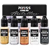 Metallic Alcohol Ink Set, Gold, Silver, Gunmetal, Copper, Pearl, Metallic Mixatives with Extreme Shimmer for Alcohol Ink Paper, Large 0.5 Ounce Inks