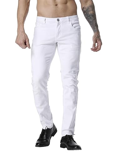 ZLZ Men's Skinny Slim Fit Stretch Comfy Fashion Jeans Pants, White