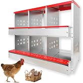 6-Compartment Roll Away Chicken Nesting Box for Hens, 32.6 Inch | Metal build, Egg collection tray, Perch, Protective lid, Wall mount, Freestanding setup, Ducks, Backyard coop, Barn supply