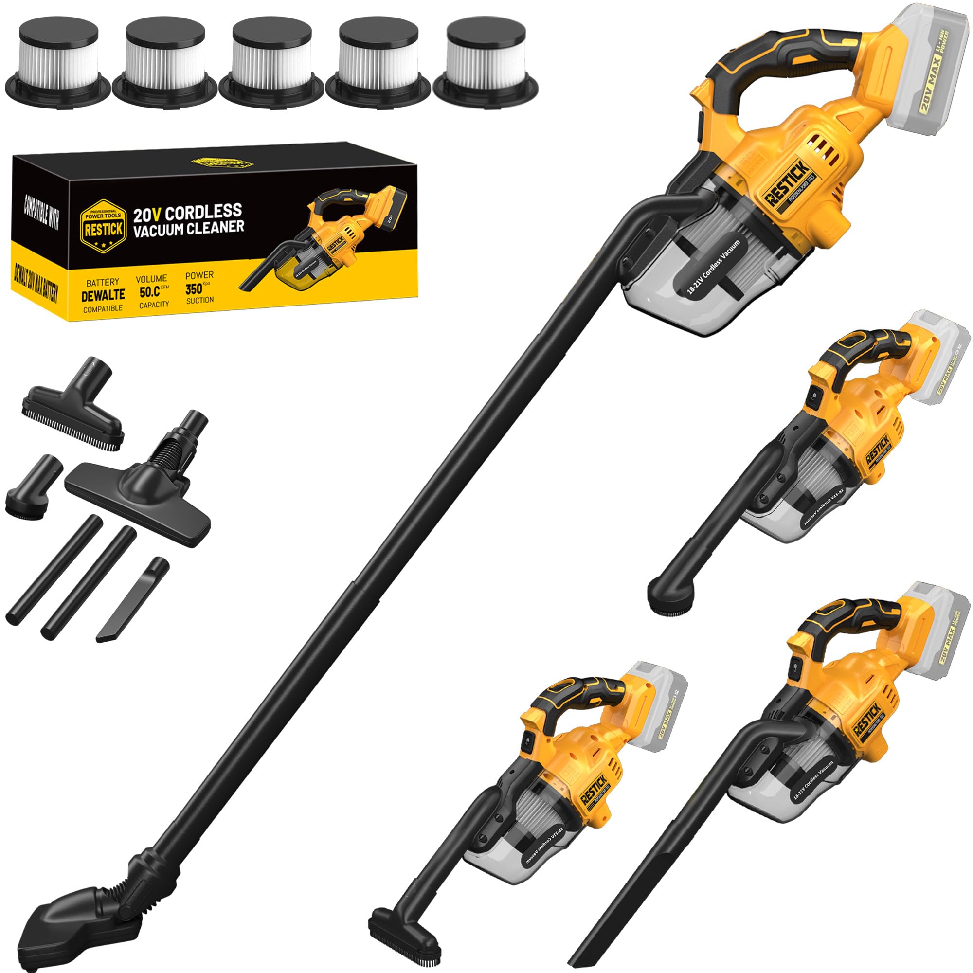 Photo 1 of **USED, INCOMPLETE** Cordless Vacuum Cleaner Compatible with Dewalt 20V Battery (No Battery), 50kPa 125AW Strong Suction | 5 HEPA Filters | 4-in-1 Nozzle | 65CFM Brushless Handheld Vacuum for Home, Car, Pet (Tool Only)