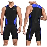 Santic Men's Triathlon Suit Sleeveless Skinsuit Padded Quick-Dry Swim Bike Run with Pockets