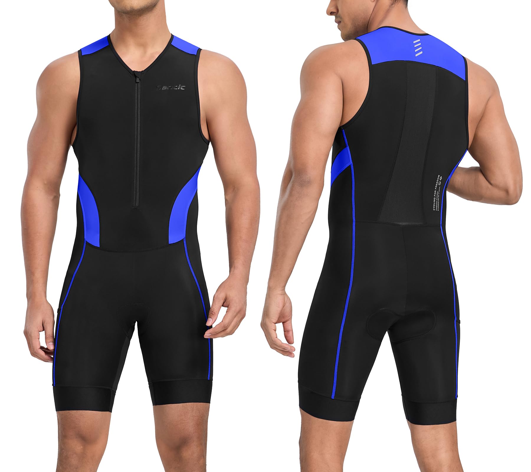 Photo 1 of 2XL-Santic Men's Triathlon Suit Sleeveless Skinsuit Padded Quick-Dry Swim Bike Run with Pockets,Black/Blue