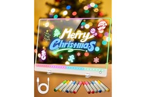 SROT Rechargeable LED Drawing Board for Kids, 17-Inch Glow Doodle Drawing Pad with 7 Colors & 4 Light Modes, Neon Light Up Acrylic Dry Erase Note Board with Stand, Hanging Chain, 12 Markers, Christmas Gift