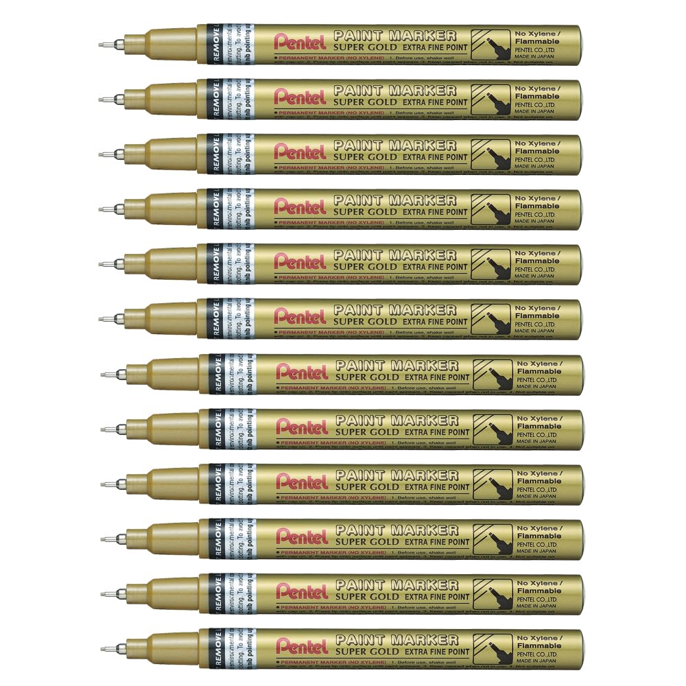 Pentel Extra Fine Paint Marker, Gold, 12 Pack