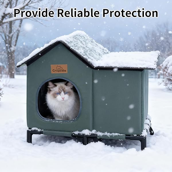 CRISPEDIA WEATHERPROOF HEATED CAT HOUSE FOR OUTDOOR IN WINTER, ELEVATED OUTDOOR CAT SHELTER FOR FERAL CAT, INSULATED CAT BED FOR OUTSIDE STRAY CAT KITTY, 20X13X16 INCHES, GREY, HEATED