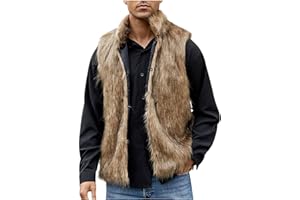 AQAYL Faux Fur Vest Men Open Front Cardigan Fuzzy Fleece Jacket Stand Collar Jacket Thermal Vest Casual Winter Jacket