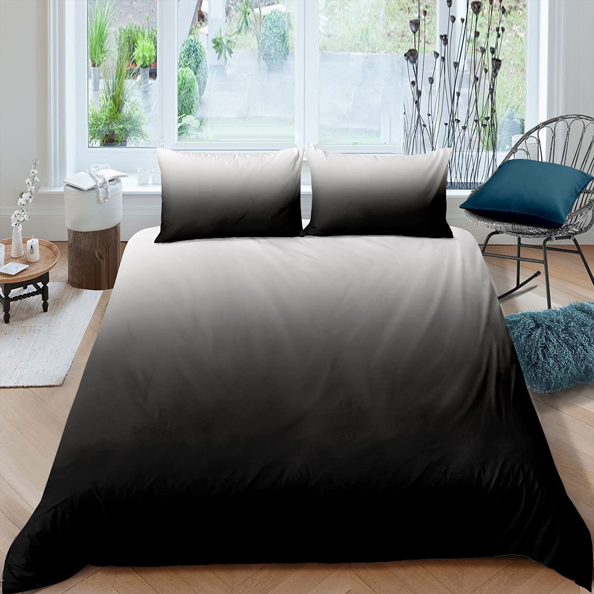 Ombre Duvet Cover Set Ombre Effects Bedding Set Kids Girls Boys Gradient Black Grey White Bedding & Linen Set 3Pcs Double Size
