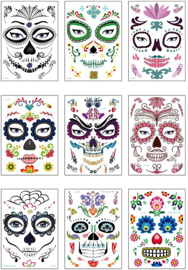 Beaupretty Halloween Face Stckers Waterproof Temporary Tattoo Stickers for Women Men,9pcs(Mixed Color)