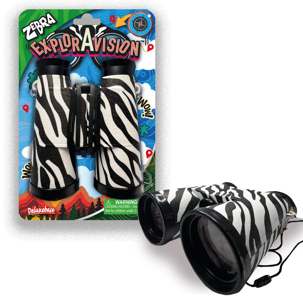 ExplorAvision - Zebra Binocular from Deluxebase. Safari Portable and Compact Binoculars for Kids. Educational Animal Explorer for Outdoor Adventure and Play.
