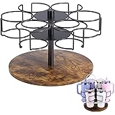 Suyue Y Water Bottle Organizer for Stanley, 6 Slot Revolving Water Bottle Organizer Countertop Tumbler Holder Stanley Cup Accessories, Easy to Install, Vintage Brown