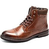 Temeshu Men's Oxford Ankle Boots Lace-Up Side Zip Fashion Casual Dress Boot Cap Toe Motorcycle Boots MS06