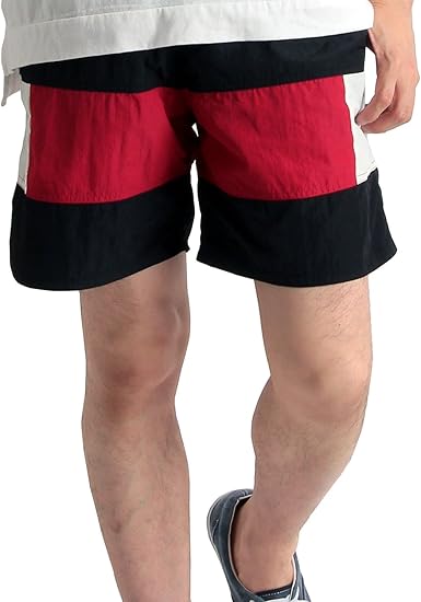 Amazon ラフタス Rafftas ナイロン カラー切替 ショートパンツ メンズ ショーツ ナイロンパンツ Mサイズ ブラック レッド ショートパンツ 通販