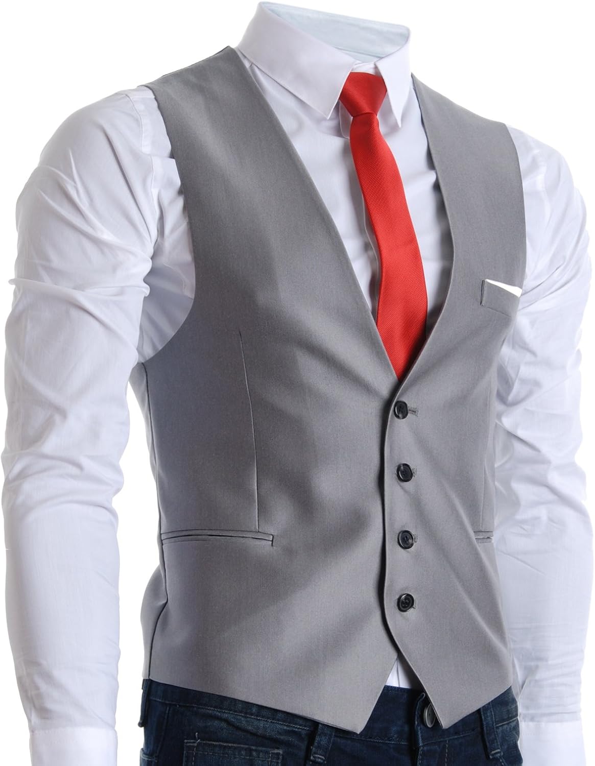 FLATSEVEN Mens Slim Fit Business Casual Premium Waistcoat (VE207) Grey