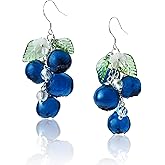 WLWDBY Nature-Inspired Handmade Blueberry Dangle Earrings –Cute Fruit Resin Earrings Hypoallergenic Lightweight Jewelry with Resin Blueberries | Sterling Silver | fruit earrings for women