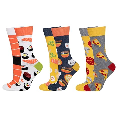 soxo Damen 3 Paar Bunte Socken | Größe 35-40 | Motivsocken aus Baumwolle - Kaffee Donut Pizza | Lustige Geschenk für Frauen, 