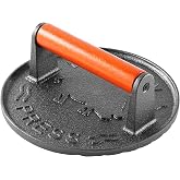 SanKonfu Cast Iron Burger Press, 7.2 inch Round, Wood Handle | Heavy-duty food-grade cast iron, Stay-cool wood handle, Dishwasher safe, for griddle, grill, induction stoves